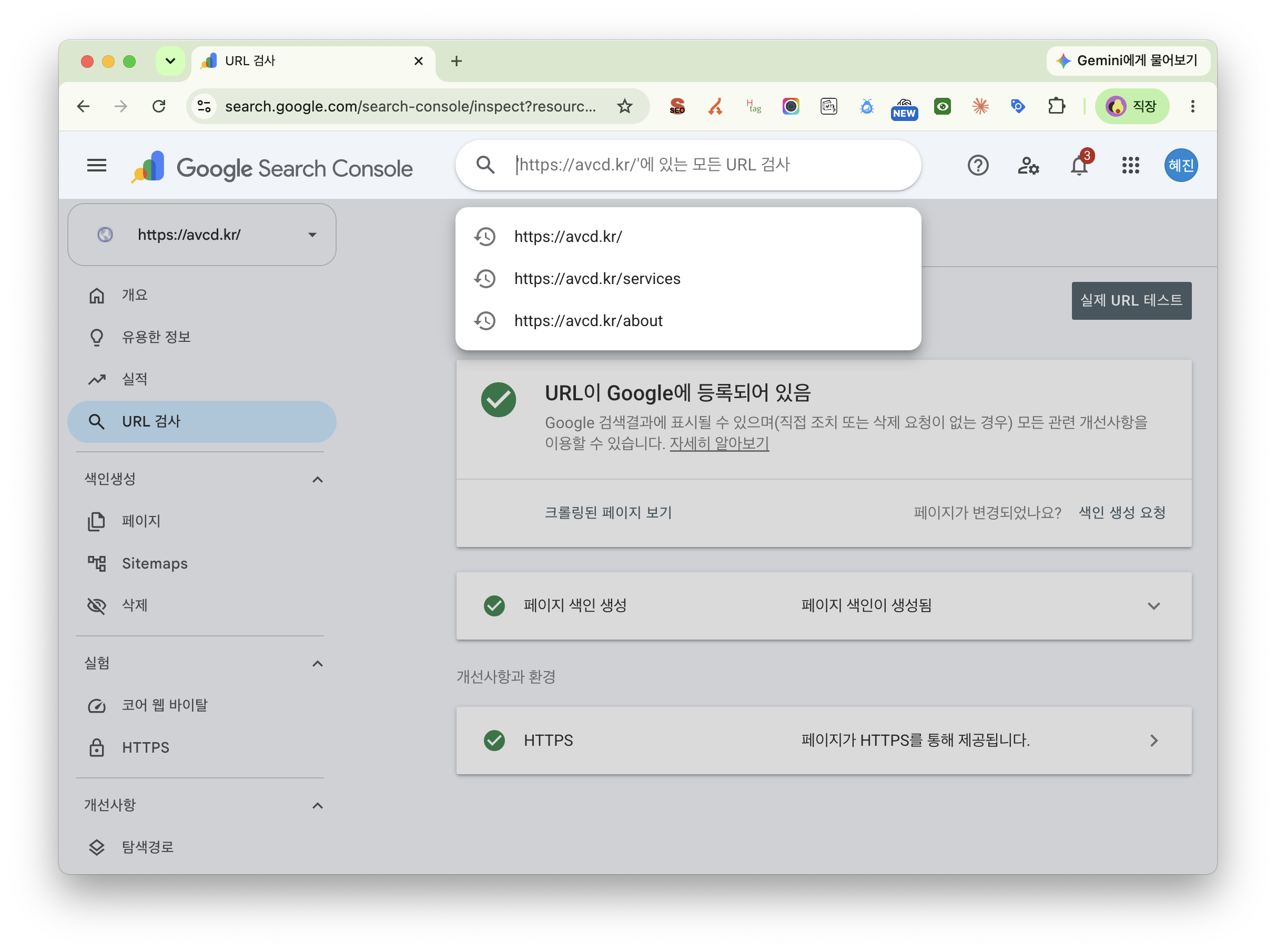 구글 서치콘솔 URL 검사 이미지
